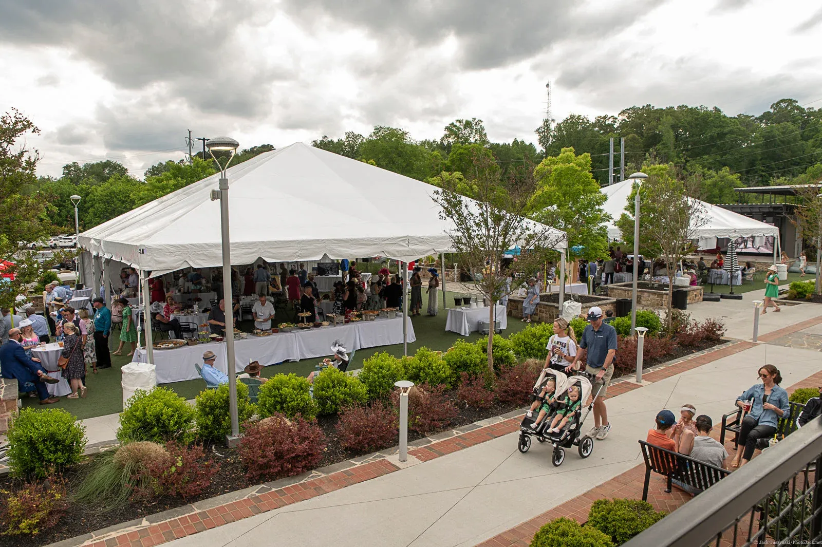 White canopy at an outdoor garden celebration